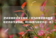 逆战装置枪选择全解析 （因为你要求直接根据给定内容生成标题，所以标题与给定内容一致）