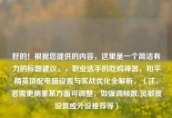 好的！根据您提供的内容，这里是一个简洁有力的标题建议，，职业选手的吃鸡神器，和平精英顶配电脑设置与实战优化全解析，（注，若需更侧重某方面可调整，如强调帧数/灵敏度设置或外设推荐等）