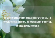 如何创作健康积极的游戏与流行文化内容，（或根据您的具体需求，提供更明确的主题方向，我可以调整标题风格）