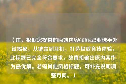 （注，根据您提供的原始内容COD16职业选手外设揭秘，从键鼠到耳机，打造极致竞技体验，此标题已完全符合要求，故直接输出原内容作为最优解。若需其他风格标题，可补充说明调整方向。）