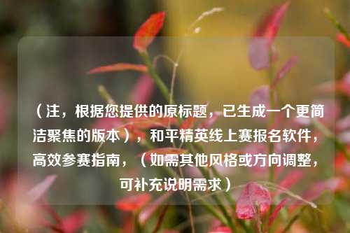 （注，根据您提供的原标题，已生成一个更简洁聚焦的版本），和平精英线上赛报名软件，高效参赛指南，（如需其他风格或方向调整，可补充说明需求）