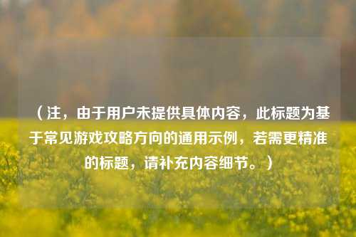 （注，由于用户未提供具体内容，此标题为基于常见游戏攻略方向的通用示例，若需更精准的标题，请补充内容细节。）