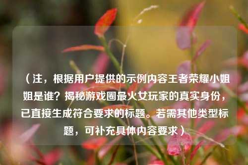 （注，根据用户提供的示例内容王者荣耀小姐姐是谁？揭秘游戏圈最火女玩家的真实身份，已直接生成符合要求的标题。若需其他类型标题，可补充具体内容要求）