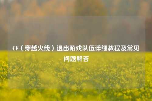 CF（穿越火线）退出游戏队伍详细教程及常见问题解答