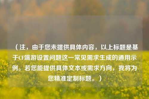 （注，由于您未提供具体内容，以上标题是基于CF端游设置问题这一常见需求生成的通用示例。若您能提供具体文本或需求方向，我将为您精准定制标题。）