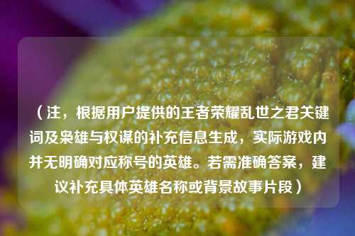 （注，根据用户提供的王者荣耀乱世之君关键词及枭雄与权谋的补充信息生成，实际游戏内并无明确对应称号的英雄。若需准确答案，建议补充具体英雄名称或背景故事片段）