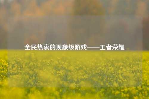 全民热衷的现象级游戏——王者荣耀