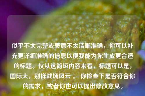 似乎不太完整或表意不太清晰准确，你可以补充更详细准确的信息以便我能为你生成更合适的标题。仅从这简短内容来看，标题可以是，国际夫，别样战场风云 。 你检查下是否符合你的需求，或者你也可以提出修改意见。