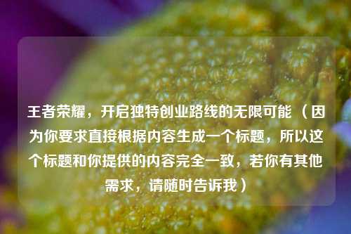 王者荣耀,开启独特创业路线的无限可能 (因为你要求直接根据内容生成一个标题,所以这个标题和你提供的内容完全一致,若你有其他需求,请随时告诉我)