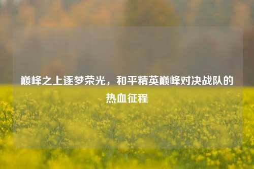 巅峰之上逐梦荣光,和平精英巅峰对决战队的热血征程