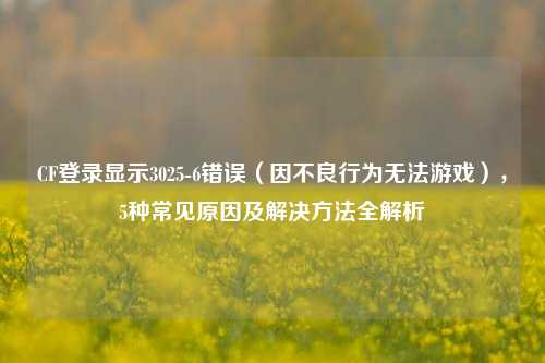 CF登录显示3025-6错误（因不良行为无法游戏），5种常见原因及解决 *** 全解析
